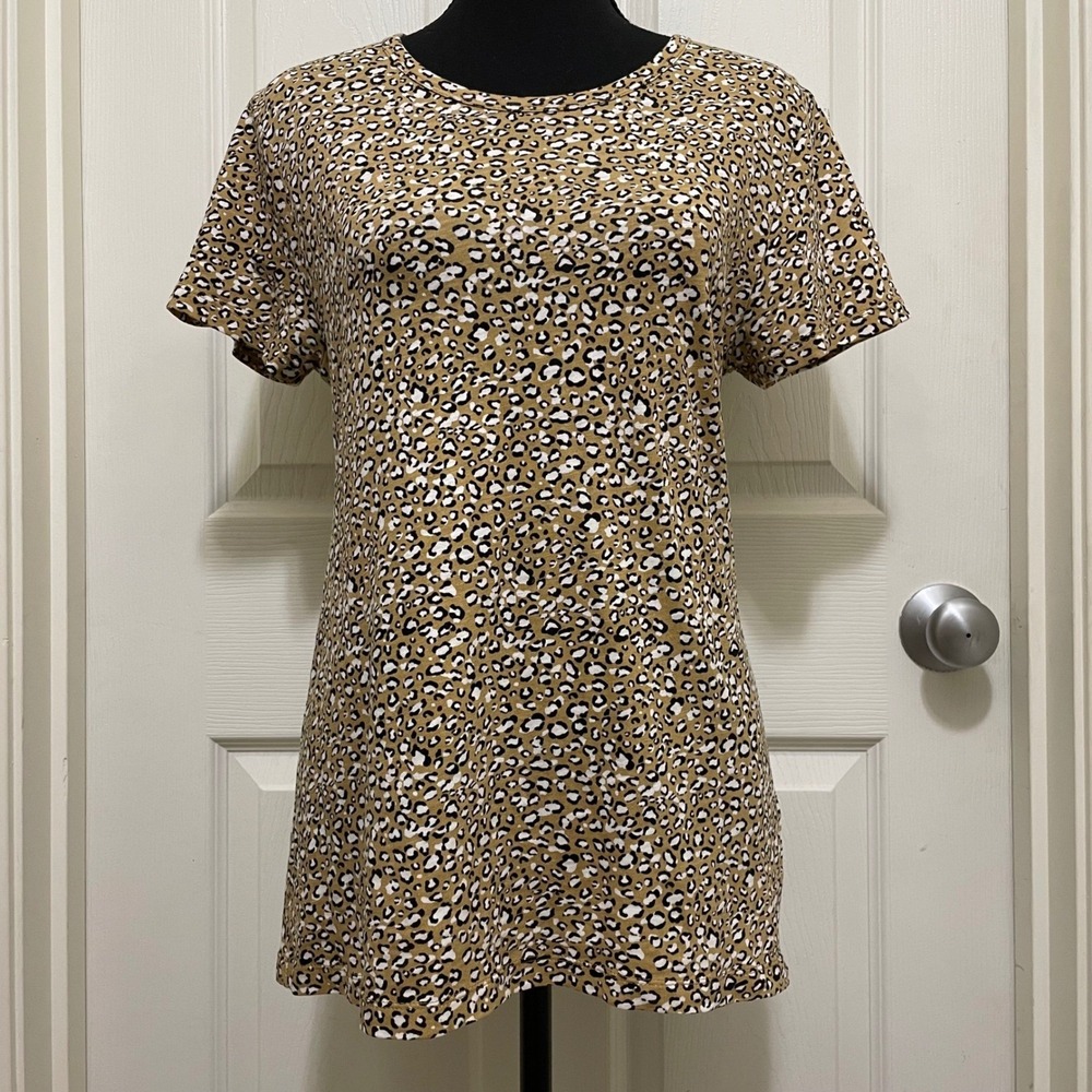 J.Crew Studio Tee Casual Crew Neck Top Cotton Leopard Print Shirt Short Sleeve M